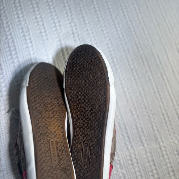 Coach Women's Brown Canvas Signature  Sneakers w/ Red Patent Leather Trim - Picture 10 of 11